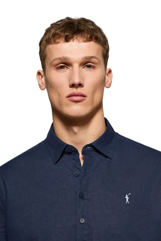Polo regular en lin - Bleu marine