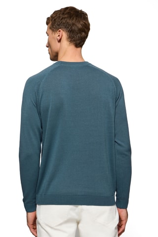 Pull regular en lin - Bleu pétrole