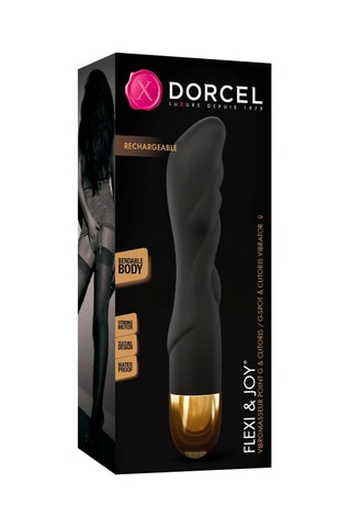 Vibromasseur waterproof Flexi & Joy - Noir et doré - 21 cm