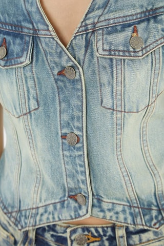 Gilet sans manches en jean Go Vintage - Bleu clair