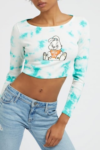 Crop top tie and dye- Blanc et turquoise