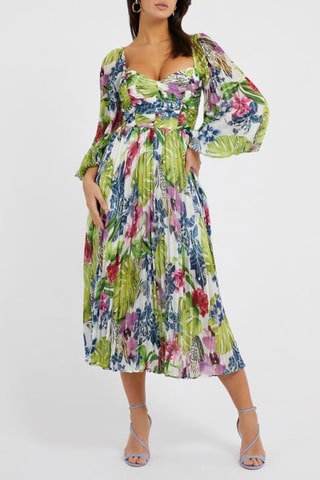 Robe plissée - Kaki et fuchsia