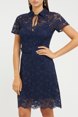 Robe droite en dentelle - Bleu marine