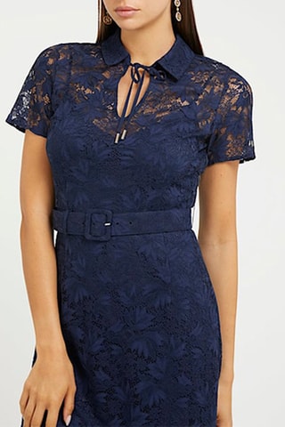 Robe droite en dentelle - Bleu marine