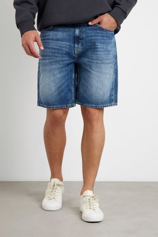 Short regular en jean et lin - Indigo