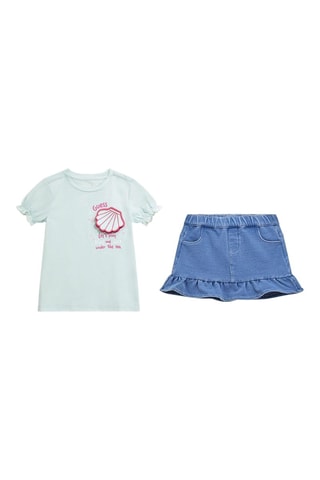 T-shirt et jupe en jean - Vert d’eau et bleu