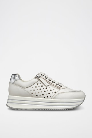 Baskets plateformes en cuir et cuir de chèvre Kency - Ecru