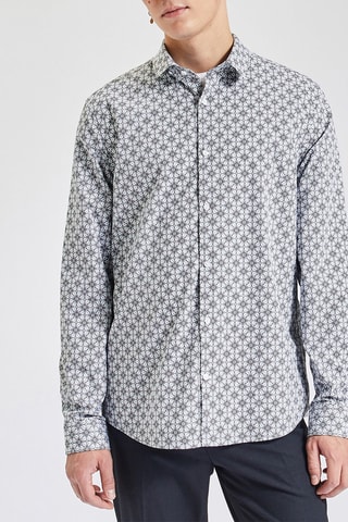 Camisa regular - Preto e cinzento