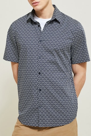 Camisa slim em algodão biológico - Azul-escuro