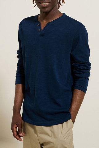 T-shirt slim em algodão biológico - Azul-escuro