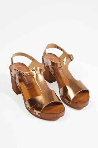 Leren Sandalen met Hak Tacha - Goudkleurig