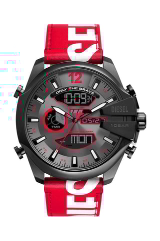 Montre anadigitale en cuir - Rouge et noir