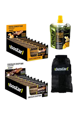 6 x Gels énergétiques exotique, 16 x Barres choco, 16 x Barres caramel et pochette à déchets - 90 g / 55 g / 55 g