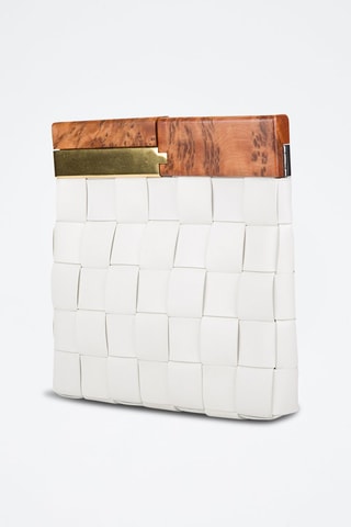 Pochette en cuir d'agneau et bois - Blanc et naturel - Bottega Veneta