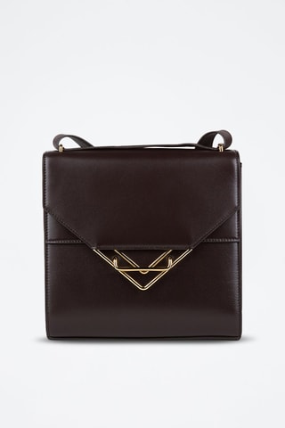 Sac bandoulière en cuir de veau et cuir d'agneau - Chocolat et doré - Bottega Veneta