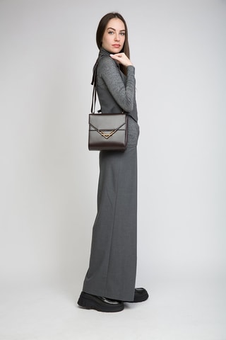 Sac bandoulière en cuir de veau et cuir d'agneau - Chocolat et doré - Bottega Veneta