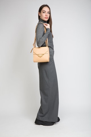 Sac bandoulière en cuir de veau et cuir d'agneau - Amande et doré - Bottega Veneta