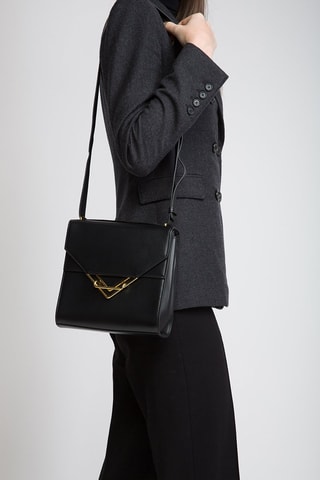 Sac bandoulière en cuir de veau et cuir d'agneau - Noir et doré - Bottega Veneta