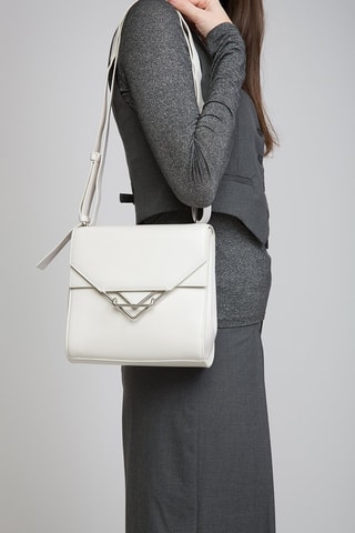 Sac bandoulière en cuir de veau et cuir d'agneau - Blanc et argenté - Bottega Veneta