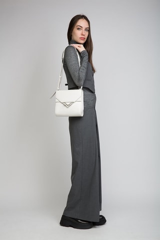 Sac bandoulière en cuir de veau et cuir d'agneau - Blanc et argenté - Bottega Veneta