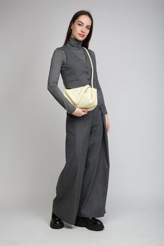 Sac bandoulière en cuir d'agneau - Crème et argenté - Bottega Veneta
