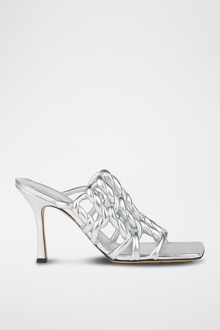 Mules à talons en cuir - Argenté