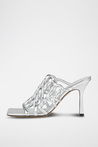Mules à talons en cuir - Argenté