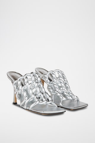 Mules à talons en cuir - Argenté