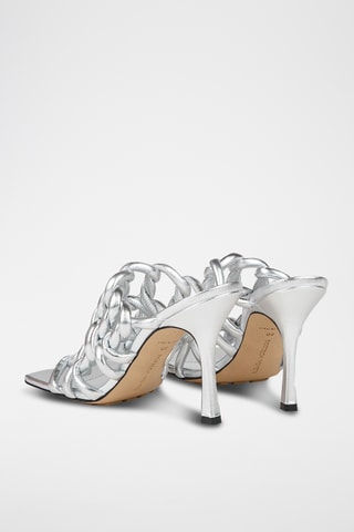Mules à talons en cuir - Argenté