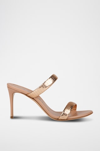 Mules à talons en cuir - Doré rose