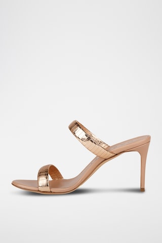 Mules à talons en cuir - Doré rose