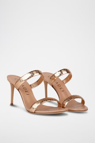 Mules à talons en cuir - Doré rose