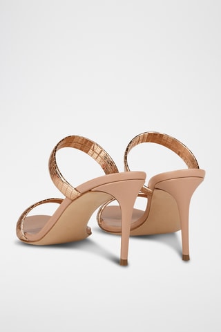 Mules à talons en cuir - Doré rose