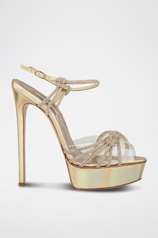 Sandales à talons en cuir - Doré