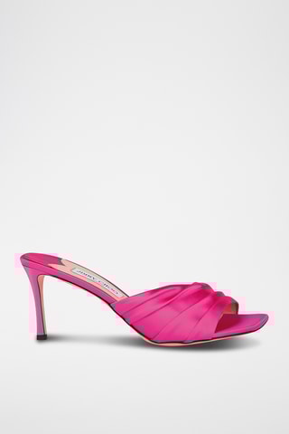 Mules à talons en cuir - Fuchsia