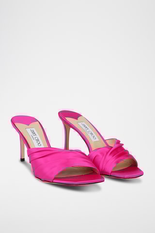 Mules à talons en cuir - Fuchsia