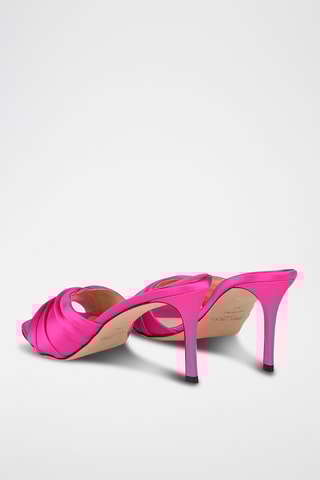 Mules à talons en cuir - Fuchsia