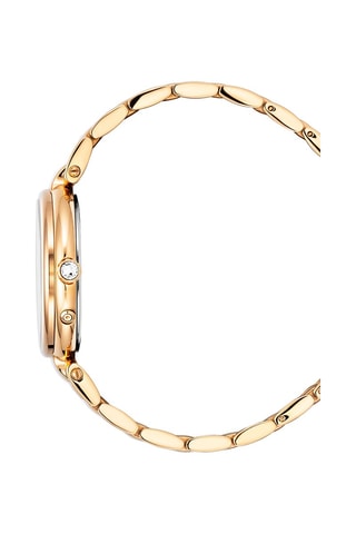Stalen Quartz Horloge met Diamanten en Parelmoer Etoile - Maanstandweergave - Goudkleurig en Zwart
