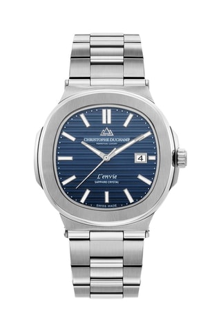 Stalen Quartz Horloge Zilverkleurig en Donkerblauw
