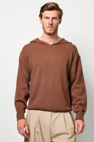Camisola com capuz de caxemira - Castanho