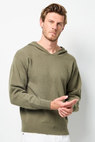 Camisola com capuz de caxemira - Caqui