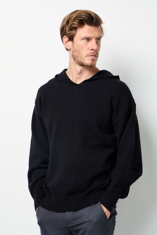Camisola com capuz de caxemira - Preto