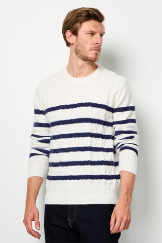 Camisola de caxemira - Branco e azul-marinho