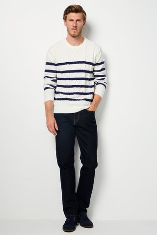 Camisola de caxemira - Branco e azul-marinho