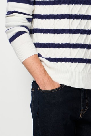 Camisola de caxemira - Branco e azul-marinho