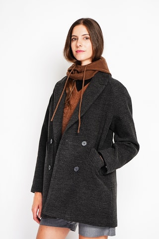 Sobretudo oversize de lã - Cinzento-escuro mesclado