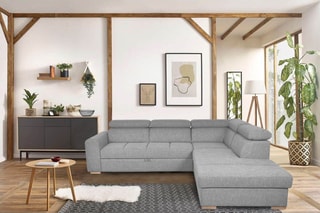 Canapé d'angle droit convertible Armand - Gris - Couchage 198 x 127 cm
