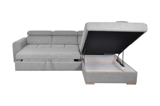 Canapé d'angle droit convertible Armand - Gris - Couchage 198 x 127 cm