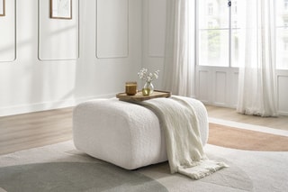 Pouf Talia - Blanc - En tissu bouclette