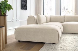 Canapé d'angle modulable et 2 poufs Jeanne - Beige - 5 places - En tissu velours